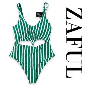 Zaful Striped One Piece Cutout Monokini